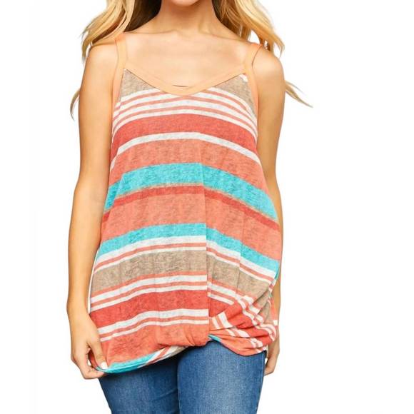 NEW LOVELY MELODY bottom twist tank top in neon stripe - Picture 1 of 3
